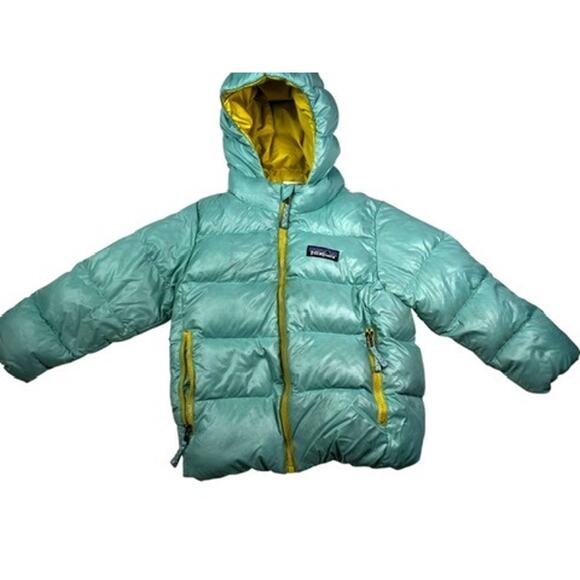 Patagonia Baby Hi-Loft Down Sweater Hoody Puffer | Girls 3T, Green 60494 - Picture 3 of 10